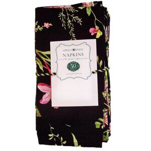 April Cornell Floral Napkins Set of 10 16"X16" Black Pink Green 100% Cotton NWT